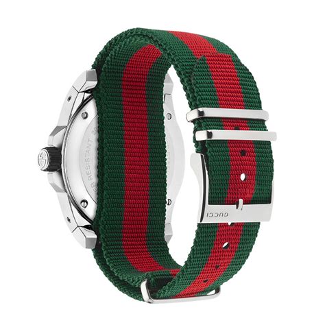 small female gucci red green stripe with leather strap watch|Gucci stainless steel watch strap.